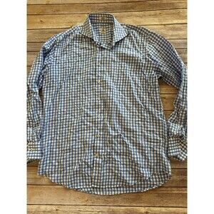 PETER MILLAR Shirt  Mens  Large Button Up Blue Check Plaid Long Sleeve
